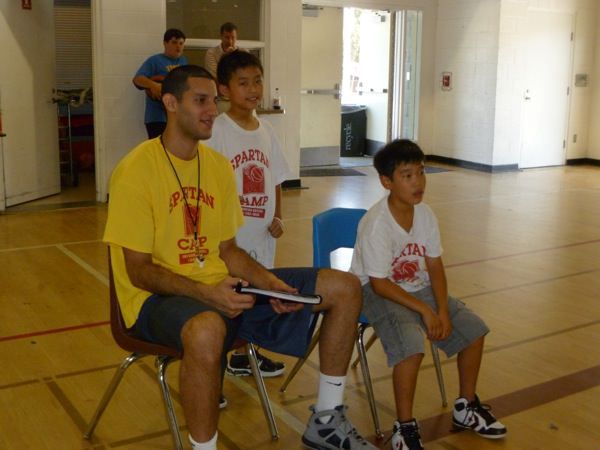 Young camper shooting a free throw