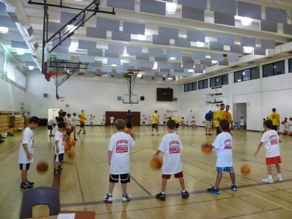 Campers competing in a three-on-three game